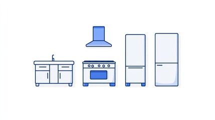 Poster - Modern kitchen appliances, minimalist design, white background, website illustration
