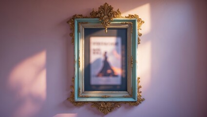 Poster - Decorative frame holding a vintage poster in a softly lit room during the afternoon