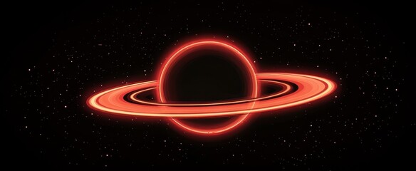 Wall Mural - Glowing red planet with rings in dark space.