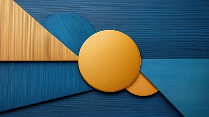 Wall Mural - Blue and gold design with a gold circle in the middle. Minimalistic background.