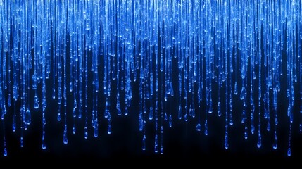 Fototapete - Abstract blue digital rain, glowing streaks on black background