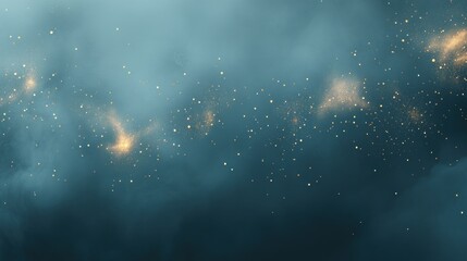 Wall Mural - abstract teal and gold nebula dust and particles background.