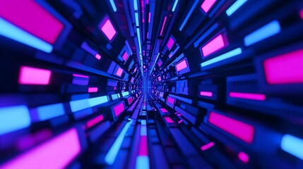 Fototapete - Abstract neon tunnel, vibrant colors, futuristic design.