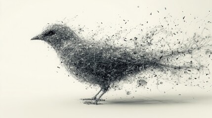 Poster - Abstract Artistic Representation of a Bird Crafted from Delicate and Ethereal Particles, Symbolizing Freedom, Nature, and the Essence of Flight in Modern Design