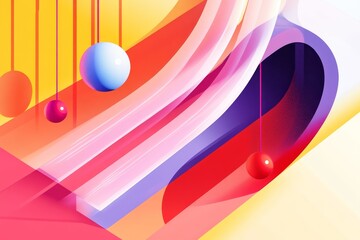 Leinwandbilder - Vibrant geometric abstract composition with colorful spheres and flowing shapes in bright pastel tones