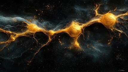Poster - Abstract swirling patterns in bright yellow and orange on a glossy black background