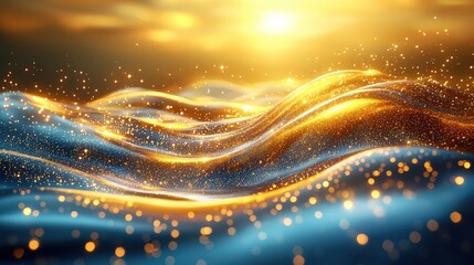 Poster - Abstract waves background with golden light effects in dynamic flowing patterns