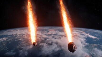 Aufkleber - Asteroid impact idea. Asteroids entering Earth's atmosphere, creating fiery trails against the backdrop of space.