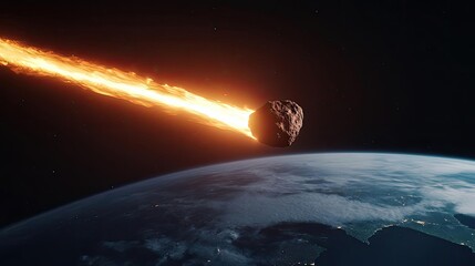 Aufkleber - Asteroid impact idea. A fiery comet streaks through space towards Earth, showcasing cosmic beauty.