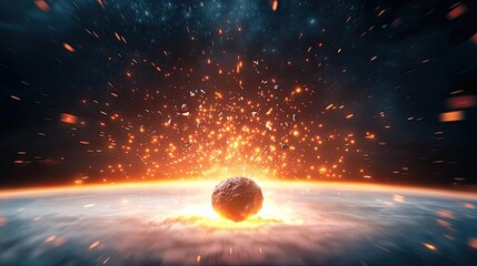 Poster - Asteroid impact idea. A dramatic cosmic event showcasing an asteroid colliding with a planet's surface.