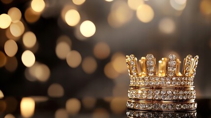 Aufkleber - Elegant golden crown adorned with sparkling diamonds against a blurred bokeh background : Generative AI