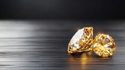 Poster - Beautiful Yellow Diamonds on Dark Surface with Soft Lighting
