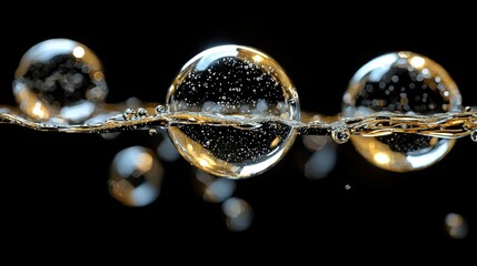 Poster - Fascinating water bubbles suspended in the air against a mysterious black background