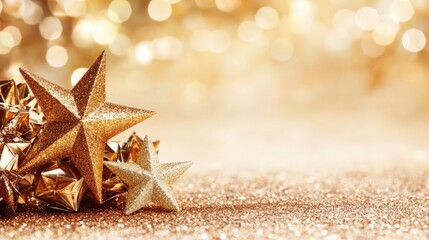 Aufkleber - Golden Festive Stars on Sparkling Background for Holiday Decor