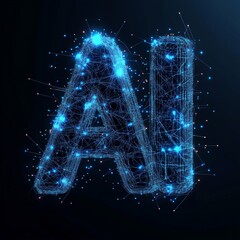Fototapete - Artificial Intelligence: Networked Neural Connections Forming the Letters 