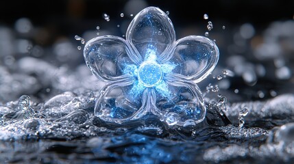 Poster - Stunningly beautiful flower sculpted from ice showcasing intricate frozen petals
