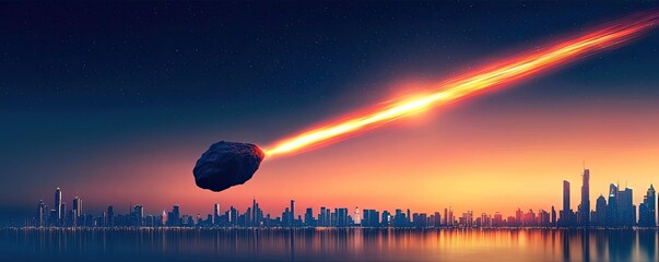 Poster - Asteroid impact idea. A striking image of a meteor streaking across a vibrant evening skyline.