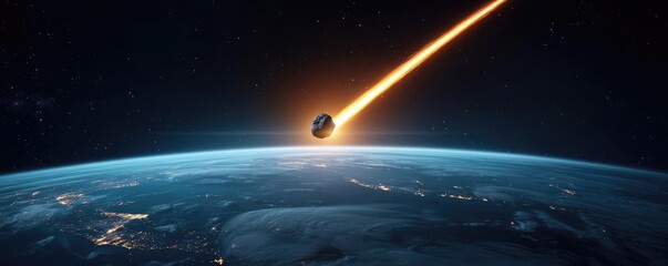 Poster - Asteroid impact idea. A stunning view of an asteroid entering the Earth's atmosphere, creating a fiery trail.