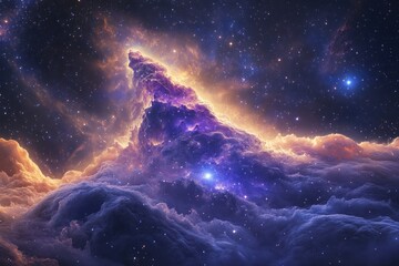Wall Mural - Vibrant nebula with cosmic dust and stars.