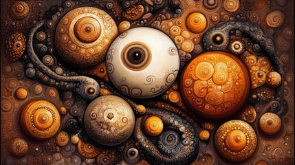 Poster - Abstract Swirls of Orange and Brown with Intricate Circular Patterns