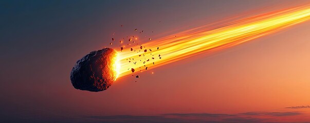 Poster - Asteroid impact concept. A meteor streaks across the twilight sky, leaving a fiery trail of light and dust.