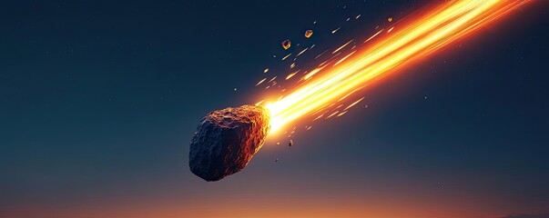 Poster - Asteroid impact concept. A vibrant meteor streaking across the night sky, illuminating the darkness below.
