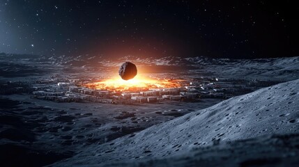 Poster - Asteroid impact idea. A striking view of a celestial event, showcasing planetary collision in deep space.