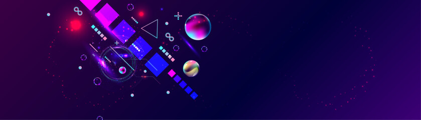 Wall Mural - Pink Dark retro futuristic cyberpunk elements abstraction background cosmos synthwave vaporwave retrowave glitch circle with blue
