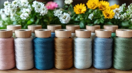 Poster - A variety of colorful spools of thread arranged neatly on a table for crafting purposes