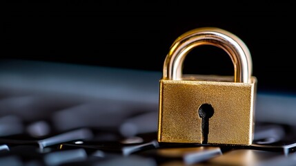 Poster - Golden padlock placed on a computer keyboard symbolizing data protection : Generative AI