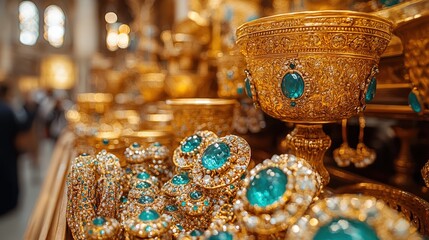 Poster - elegant display of exquisite jewelry pieces arranged aesthetically on a soft fabric background