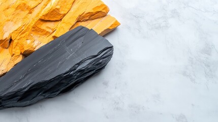 Poster - Natural Textures of Black and Orange Stones on Light Marble Surface
