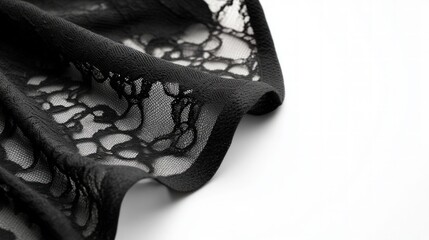 Aufkleber - Black Lace Fabric with Intricate Pattern on Soft White Background