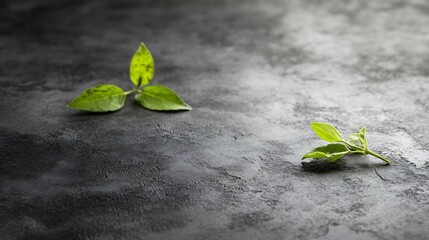 Poster - Delicate green leaves resting on a dark textured surface reflecting natural beauty and tranquility : Generative AI