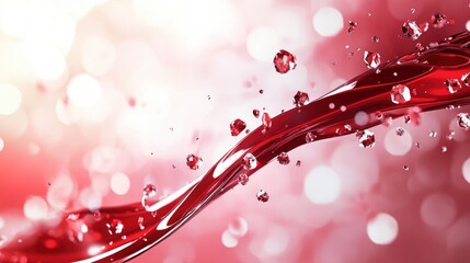 Poster - Vibrant Red Liquid Flowing with Sparkling Droplets in Motion