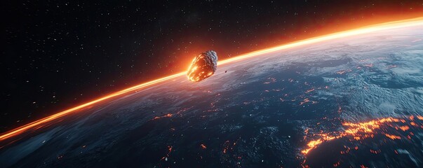 Poster - Asteroid impact idea. A stunning view of a celestial body illuminated by Earth's glow from space.