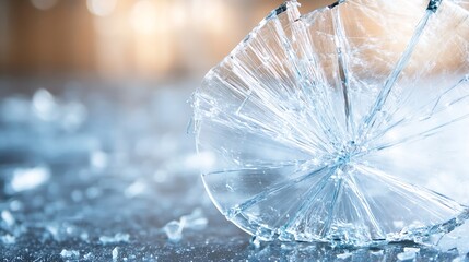 Aufkleber - CloseUp of Shattered Glass on Table Surface Highlighting Fragile and Broken Object : Generative AI