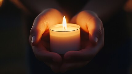 Leinwandbilder - Hands Cradling White Candle with Soft Glow Creating Peaceful and Relaxing Atmosphere : Generative AI