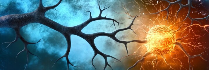 Poster - Abstract Artistic Representation Of Neural Links Concept With Neuron Network And Energy, 3D Render