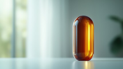 Poster - Closeup of an elegant bottle resting on a table surface for artistic perspective
