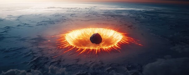 Poster - Asteroid impact idea. A stunning view of an asteroid impacting the Earth, showcasing dramatic fiery effects.