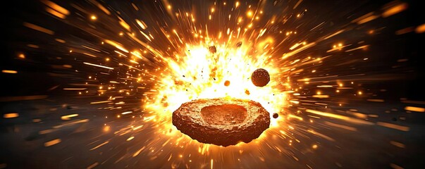 Poster - Asteroid impact idea. A stunning visual of an explosion, showcasing fire and dynamic energy waves.
