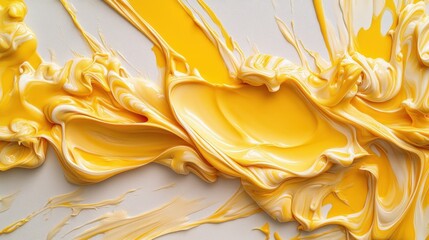 Poster - Swirls of Bright Yellow Paint on a White Canvas Background