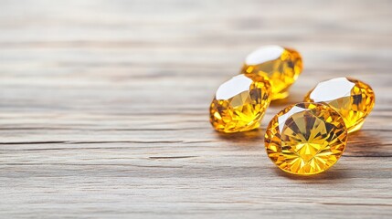 Poster - Exquisite Yellow Gems on Natural Wooden Surface for Elegant Decor