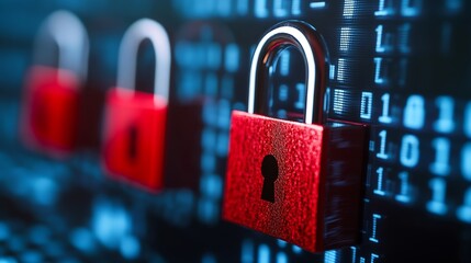Poster - Futuristic digital padlocks symbolizing advanced cybersecurity measures and data integrity in a connected world : Generative AI