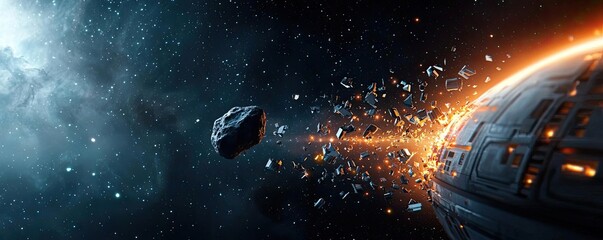 Aufkleber - Asteroid impact idea. An abstract depiction of space with asteroids and cosmic elements in stunning detail.