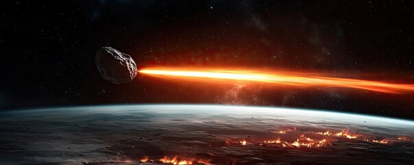 Poster - Asteroid impact idea. A striking image of an asteroid impacting Earth, showcasing dramatic cosmic forces.