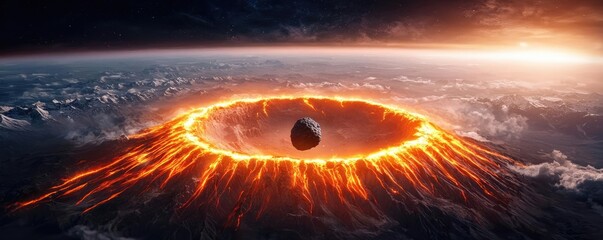 Poster - Asteroid impact idea. A stunning depiction of an eruption resembling a massive cosmic event.
