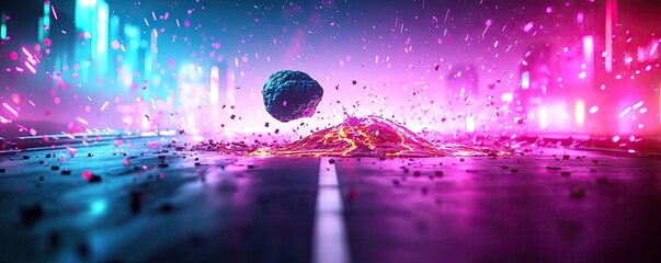Aufkleber - Asteroid impact idea. Futuristic volcano eruption with vibrant colors and abstract elements.
