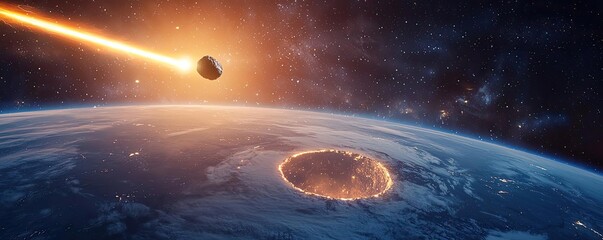 Poster - Asteroid impact idea. A stunning view of an asteroid approaching Earth, highlighting chaos in space.